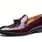 Handmade Maroon & Black Shaded Color Genuine  Alligator Textured Leather Stylish Loafers with Tasseled Shoes For Men's