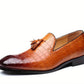 Handmade Tan Color Maroon Shaded Genuine Alligator Textured Leather Stylish Loafers with Tasseled Shoes For Men's