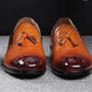 Handmade Tan Color Maroon Shaded Genuine Alligator Textured Leather Stylish Loafers with Tasseled Shoes For Men's