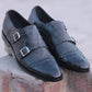 Handmade Black Color Genuine Alligator Textured Calf Leather Stylish Double Monk Strap Dress Shoes For Men's