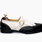 Handmade Black & White Color Genuine Leather Fringed Stylish Wing Tip Shoes For Men's