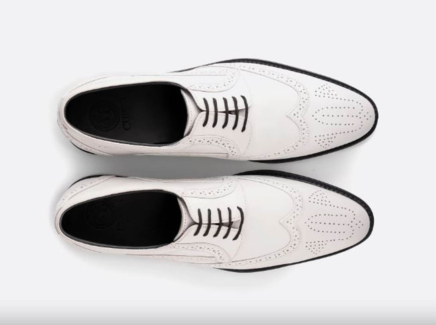 Handmade White Color Genuine Leather Wing Tip Classic Brogue's Stylish Oxfords Dress Shoes For Men's