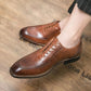 Handmade Dark Tan Color Genuine Leather Apron Toe Black Shaded Stylish Oxfords Dress Shoes For Men's