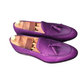 Handmade Purple, Brown Color Genuine Calf Leather Stylish Apron Toe Slip-On Tasseled Loafers Shoes For Men's