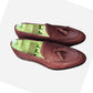 Handmade Purple, Brown Color Genuine Calf Leather Stylish Apron Toe Slip-On Tasseled Loafers Shoes For Men's