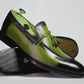 Handmade Green Color Genuine Leather Stylish Apron Toe Slip-On Black Shaded Tasseled Loafers Shoes For Men's
