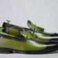 Handmade Green Color Genuine Leather Stylish Apron Toe Slip-On Black Shaded Tasseled Loafers Shoes For Men's
