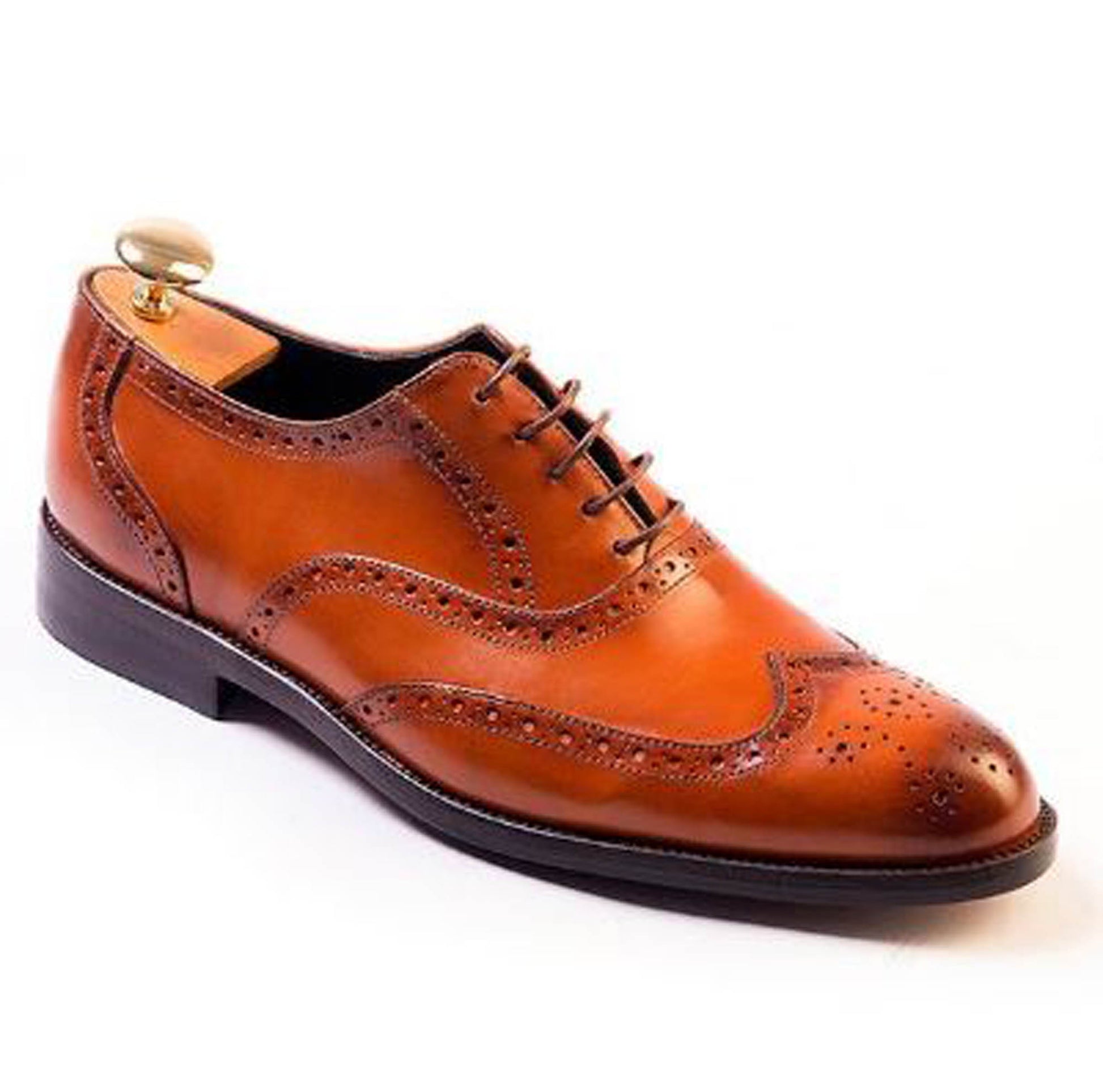 Handmade Orange, Black Color Genuine Leather Wing Tip Brogues Stylish Oxfords Dress Shoes For Men's