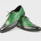 Handmade Black & Green Color Genuine Leather Wing Tip Brogues Stylish Oxfords Dress Shoes For Men's