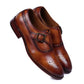 Handmade Brown Color Genuine Leather Brogue's Stylish Monk Strap Oxfords Shoes For Men's