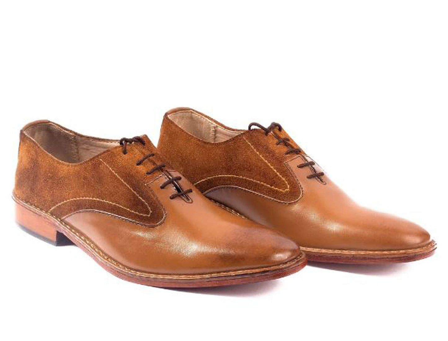 Handmade Tan Color Genuine Leather & Suede Stylish Oxfords Dress Shoes For Men's