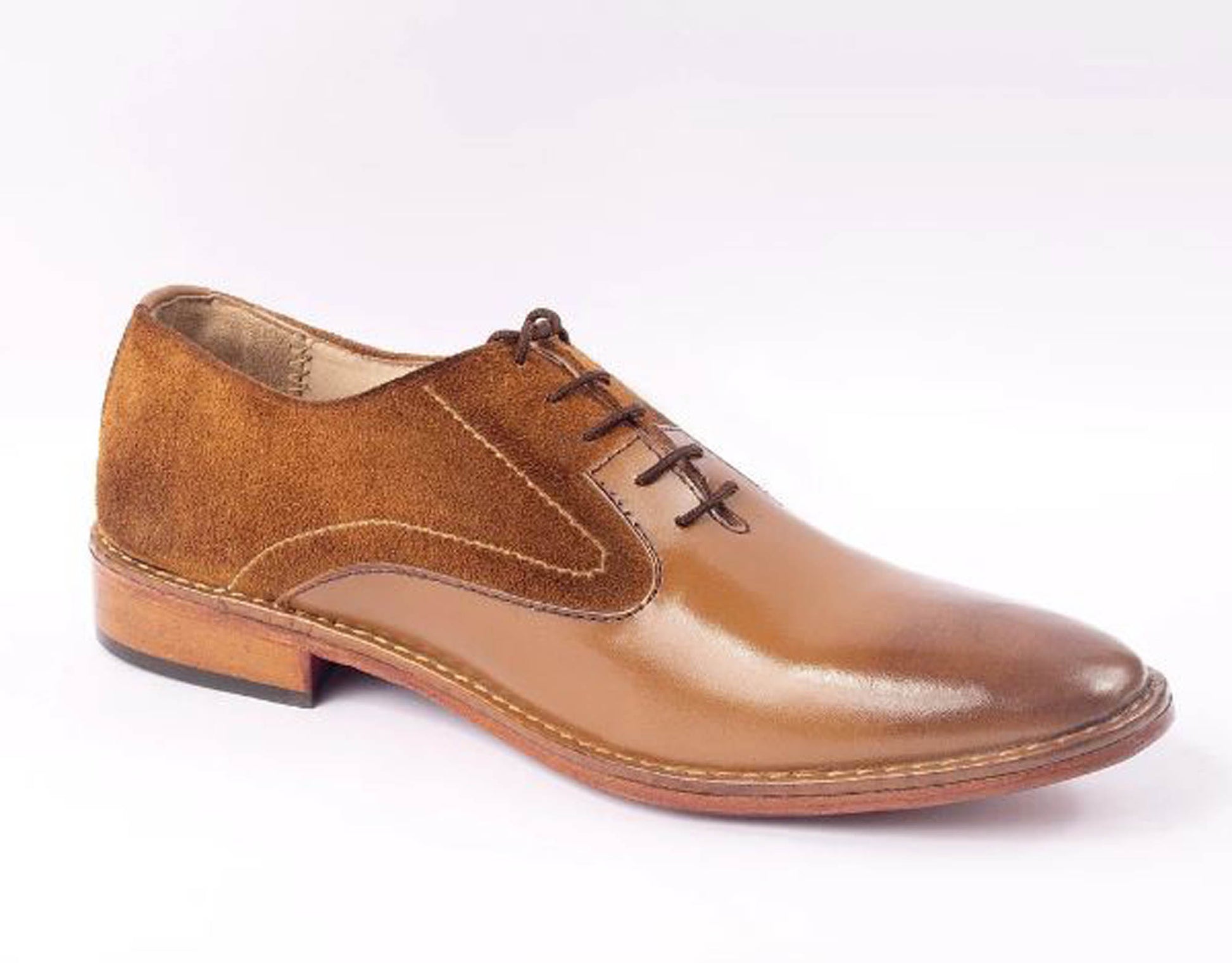 Handmade Tan Color Genuine Leather & Suede Stylish Oxfords Dress Shoes For Men's