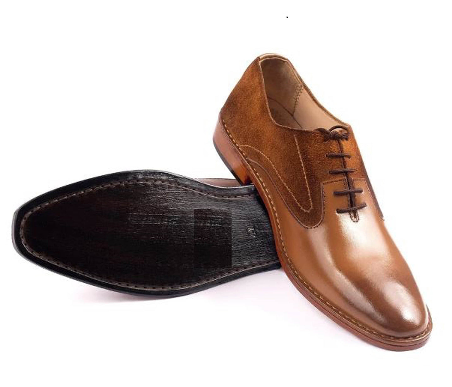 Handmade Tan Color Genuine Leather & Suede Stylish Oxfords Dress Shoes For Men's