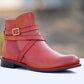 Handmade Burgundy Color Genuine Calf Leather High Ankle Stylish Rounded Strap Jodhpurs Boots For Men's