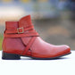 Handmade Burgundy Color Genuine Calf Leather High Ankle Stylish Rounded Strap Jodhpurs Boots For Men's