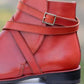 Handmade Burgundy Color Genuine Calf Leather High Ankle Stylish Rounded Strap Jodhpurs Boots For Men's