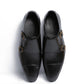 Handmade Black Color Genuine Calf Leather Stylish Belgian Double Monk Strap Cap Toe Shoes For Men's