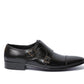 Handmade Black Color Genuine Calf Leather Stylish Belgian Double Monk Strap Cap Toe Shoes For Men's