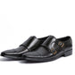 Handmade Black Color Genuine Calf Leather Stylish Belgian Double Monk Strap Cap Toe Shoes For Men's