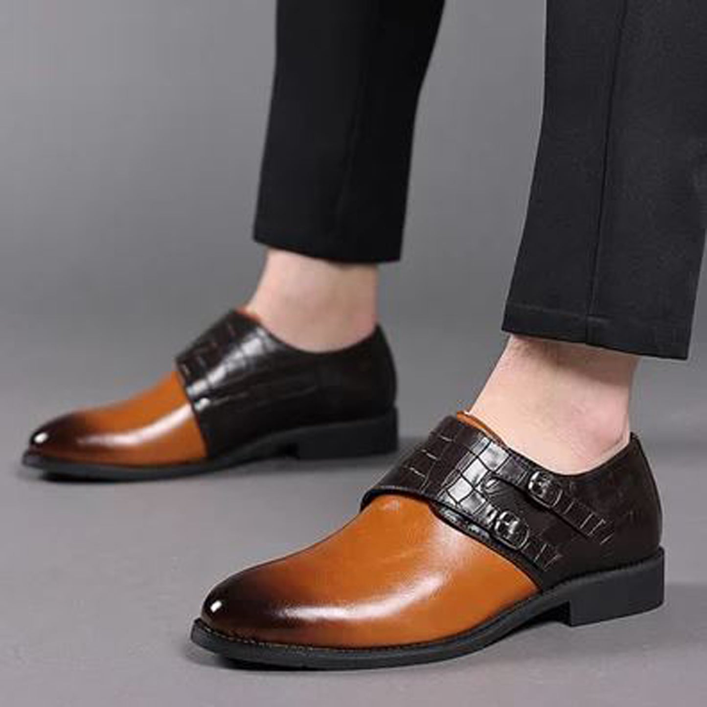 Handmade Black, Tan & Brown Color Genuine Alligator Textured Calf Leather Stylish Double Monk Strap Dress Shoes For Men's