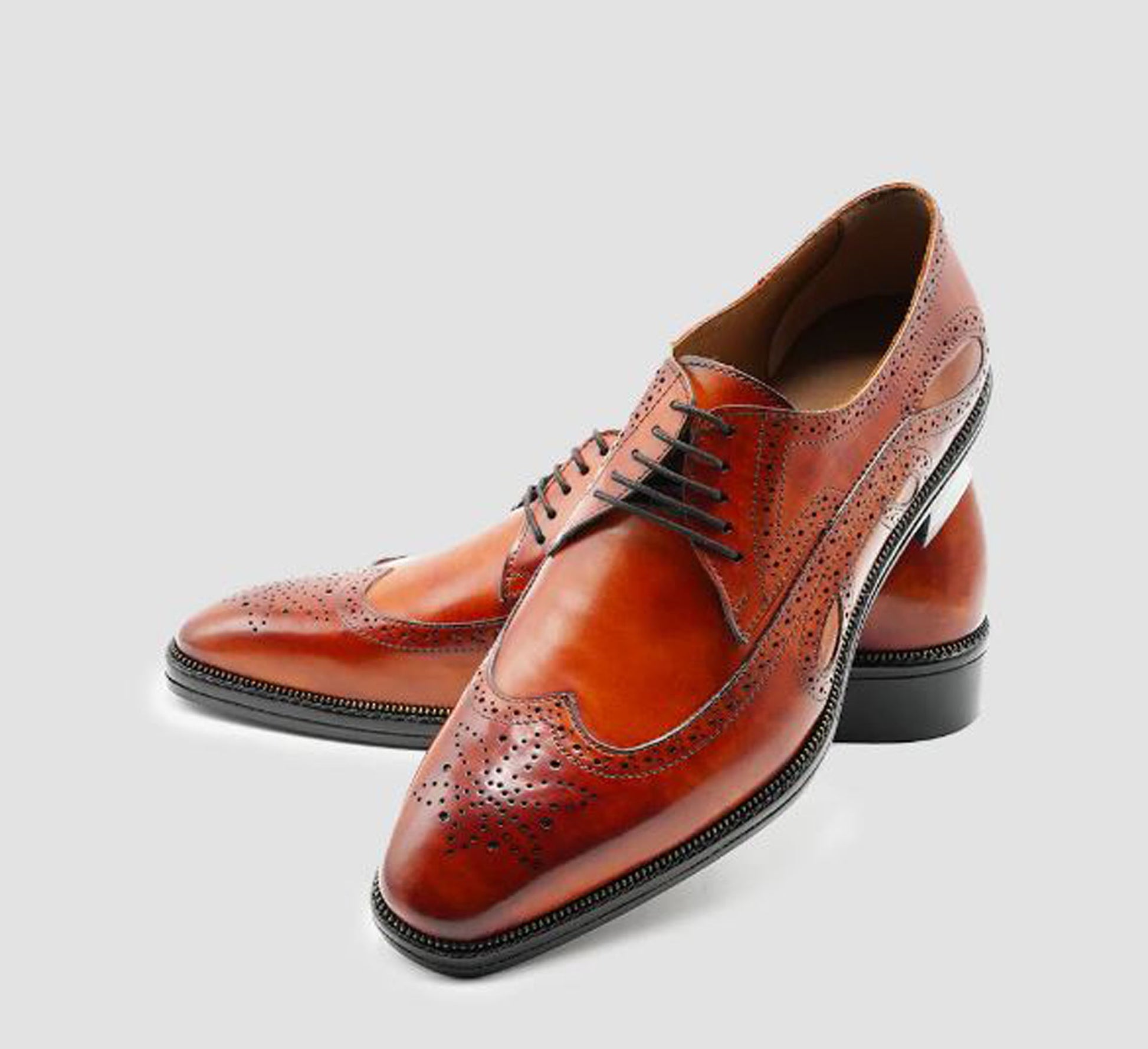 Handmade Tan Color Genuine Leather Wing Tip Brogues Stylish Oxfords Dress Shoes For Men's