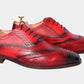 Handmade Red Color Genuine Leather Brogue's  Wing Tip Lace Up Stylish Oxfords Dress Shoes For Men's