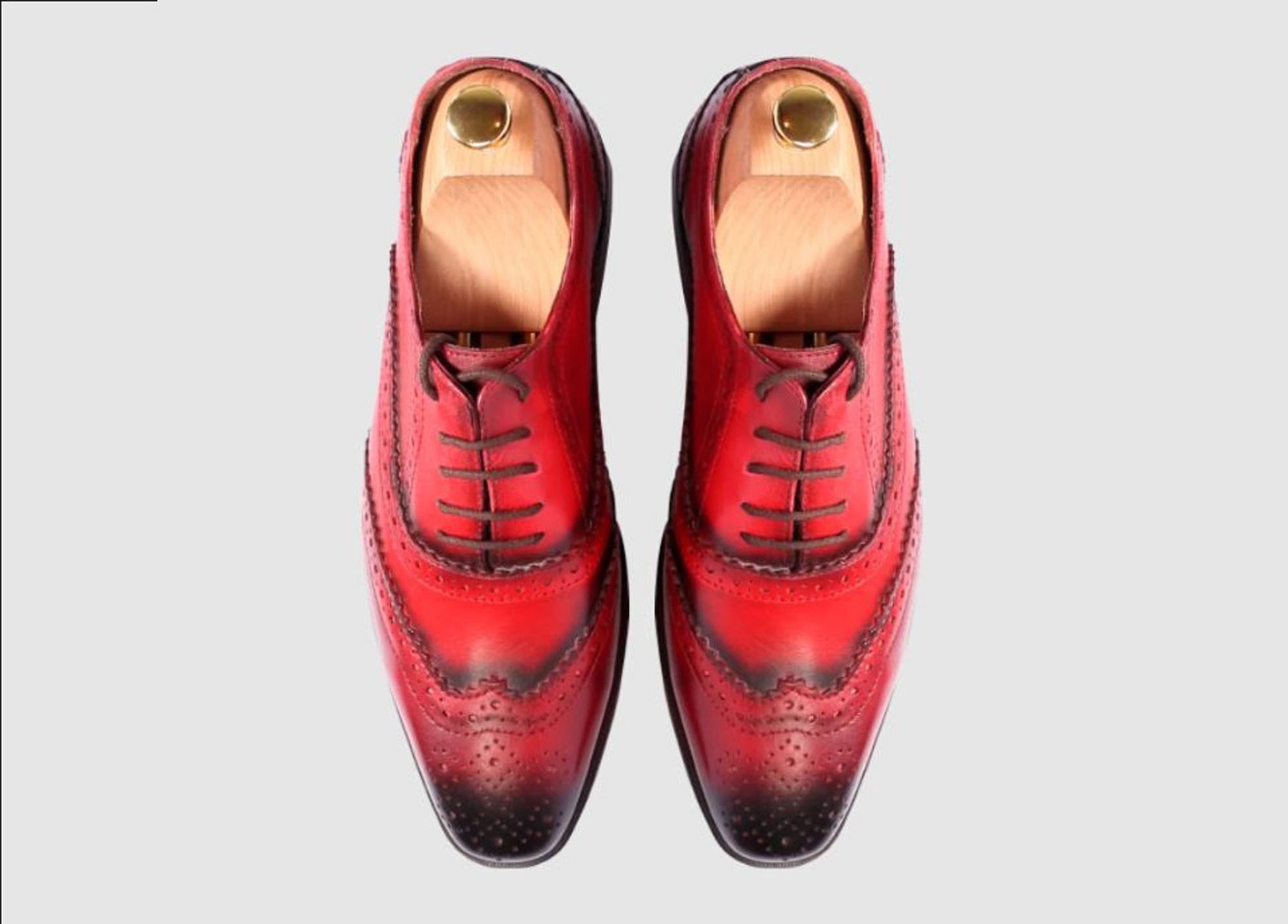 Handmade Red Color Genuine Leather Brogue's  Wing Tip Lace Up Stylish Oxfords Dress Shoes For Men's