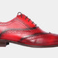 Handmade Red Color Genuine Leather Brogue's  Wing Tip Lace Up Stylish Oxfords Dress Shoes For Men's