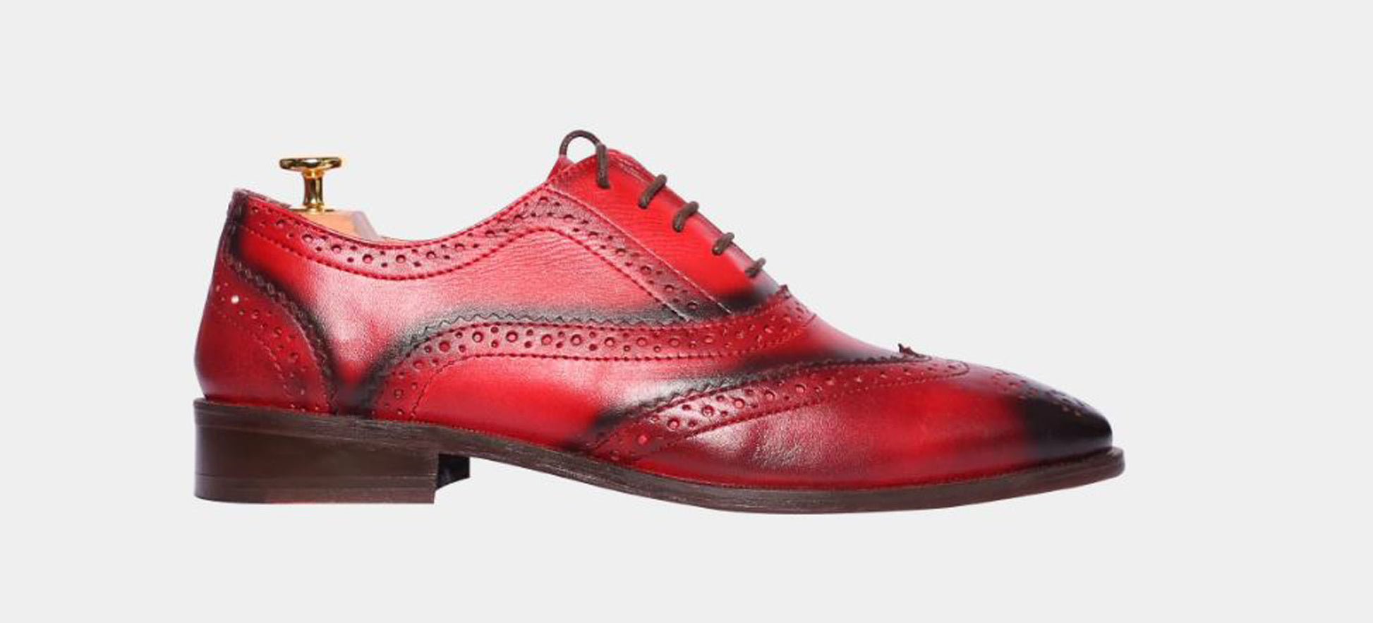 Handmade Red Color Genuine Leather Brogue's  Wing Tip Lace Up Stylish Oxfords Dress Shoes For Men's