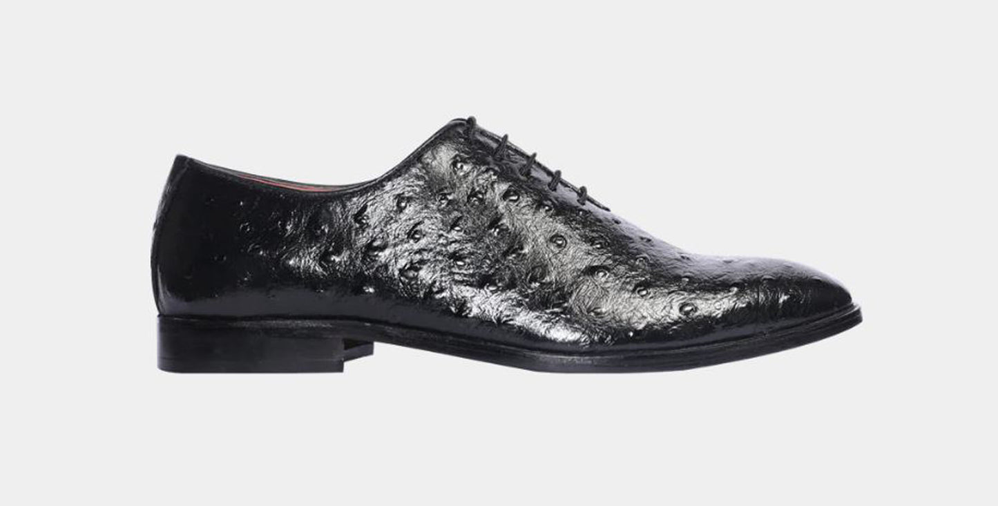 Handmade Black Color Genuine Leather Ostrich Skin Stylish Lace Up Shoes For Men's