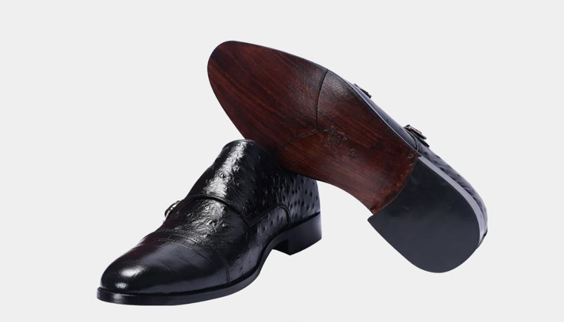 Handmade Black Color Genuine Leather Ostrich Skin Stylish Lace Up Shoes For Men's