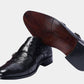 Handmade Black Color Original Leather Ostrich Skin Stylish Cap Toe Belgian Monk Strap Shoes For Men's