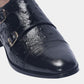 Handmade Black Color Original Leather Ostrich Skin Stylish Cap Toe Belgian Monk Strap Shoes For Men's