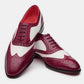 Handmade Burgundy & White Color Genuine Leather Wing Tip Brogues Stylish Oxfords Dress Shoes For Men's
