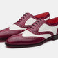 Handmade Burgundy & White Color Genuine Leather Wing Tip Brogues Stylish Oxfords Dress Shoes For Men's