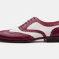 Handmade Burgundy & White Color Genuine Leather Wing Tip Brogues Stylish Oxfords Dress Shoes For Men's