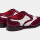 Handmade Burgundy & White Color Genuine Leather Wing Tip Brogues Stylish Oxfords Dress Shoes For Men's
