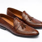 Handmade Brown Color Genuine Snake Textured Cow Leather Stylish Slip On Tasseled Loafers Dress Shoes For Men's