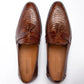 Handmade Brown Color Genuine Snake Textured Cow Leather Stylish Slip On Tasseled Loafers Dress Shoes For Men's