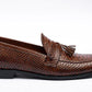 Handmade Brown Color Genuine Snake Textured Cow Leather Stylish Slip On Tasseled Loafers Dress Shoes For Men's