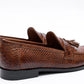 Handmade Brown Color Genuine Snake Textured Cow Leather Stylish Slip On Tasseled Loafers Dress Shoes For Men's