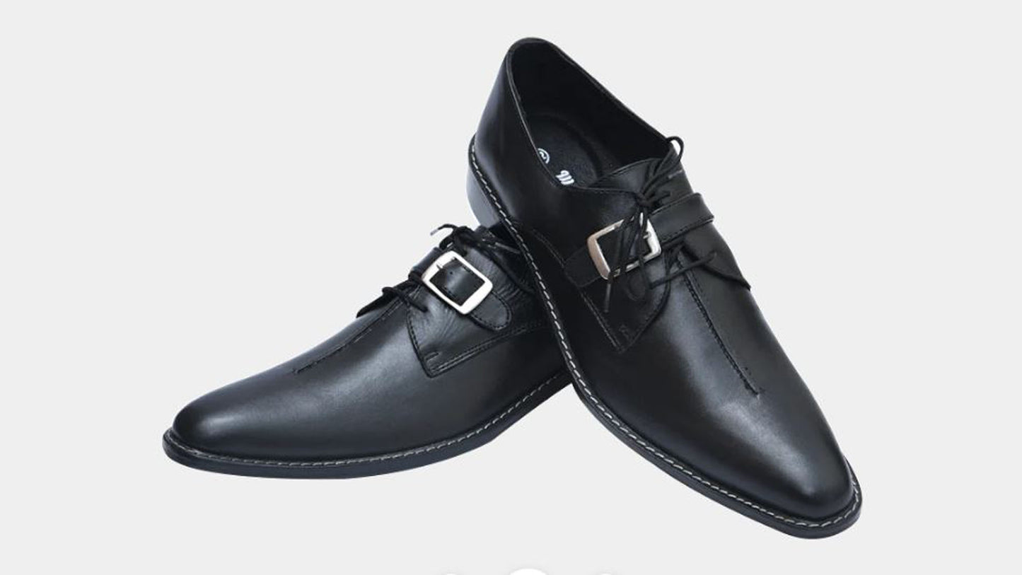 Handmade Black Color Original Leather Stylish Monk Strap Lace Up Shoes For Men's