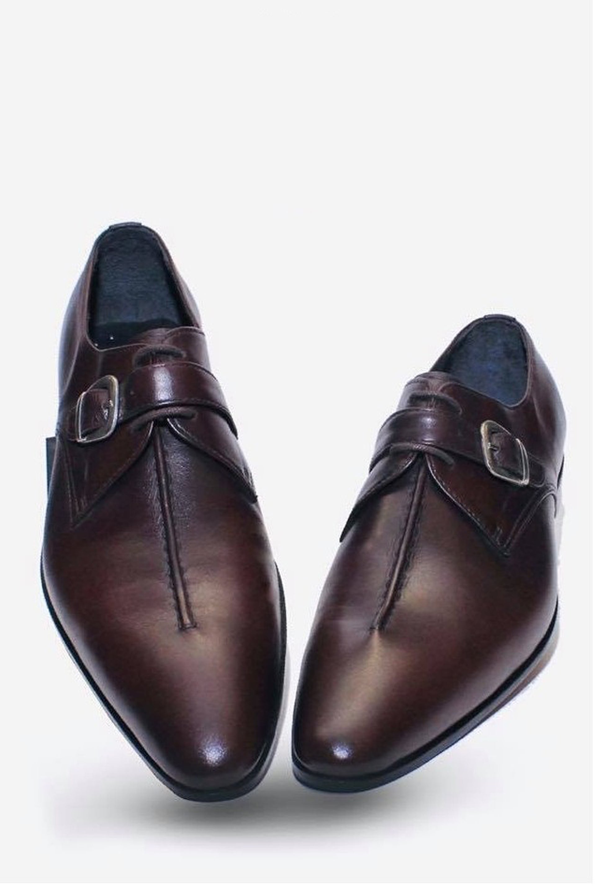 Handmade Chocolate Brown Color Genuine Calf Leather Stylish Monk Strap Dress Shoes For Men's