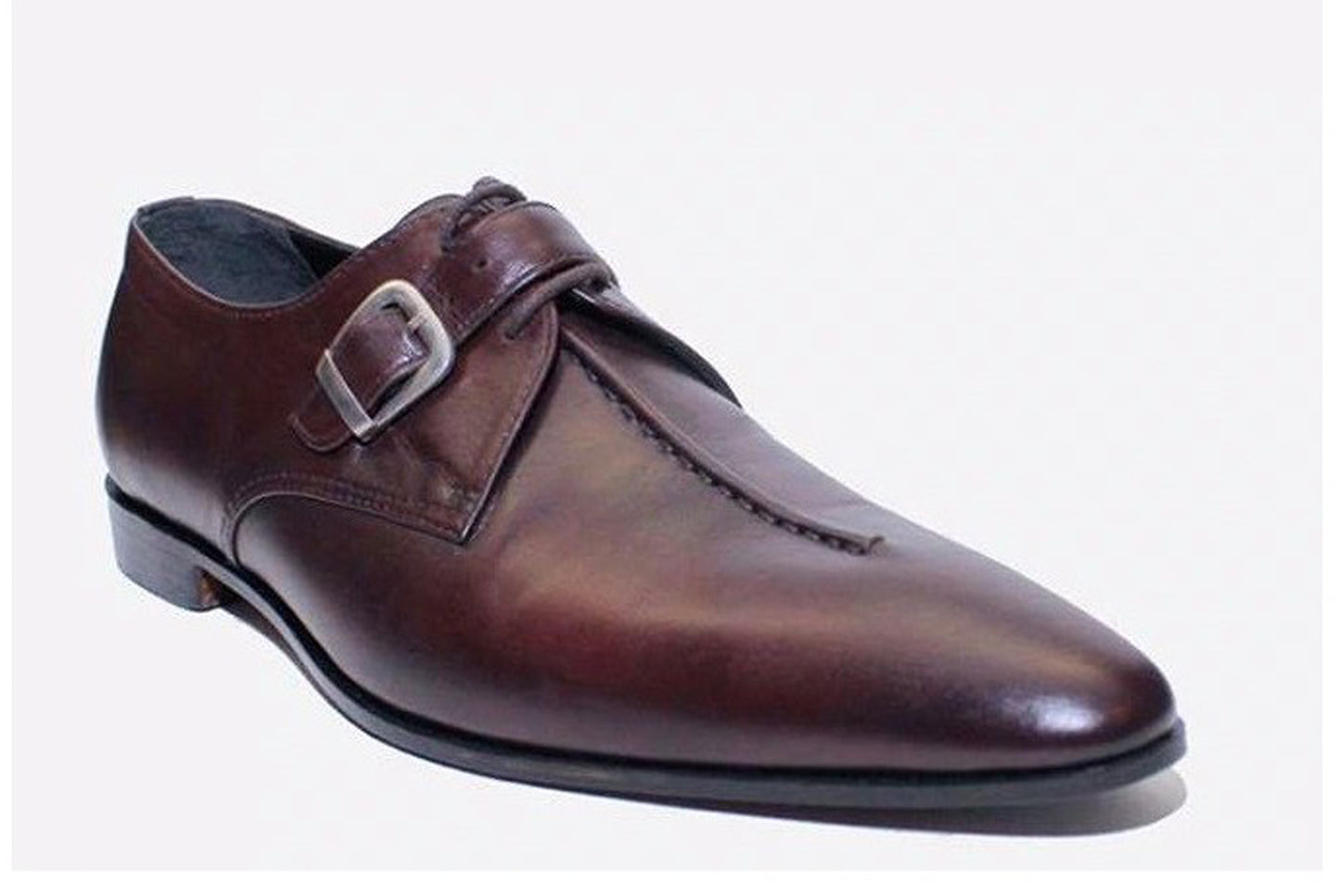 Handmade Chocolate Brown Color Genuine Calf Leather Stylish Monk Strap Dress Shoes For Men's