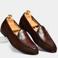 Handmade Brown Color Genuine Alligator Textured Leather & Suede Stylish Apron Toe Slip-On Loafers Shoes For Men's