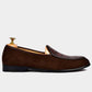 Handmade Brown Color Genuine Alligator Textured Leather & Suede Stylish Apron Toe Slip-On Loafers Shoes For Men's