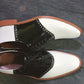 Handmade White & Black Color Original Calf Leather Stylish Lace Up Derby Shoes For Men's