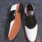 Handmade White & Black Color Original Calf Leather Stylish Lace Up Derby Shoes For Men's