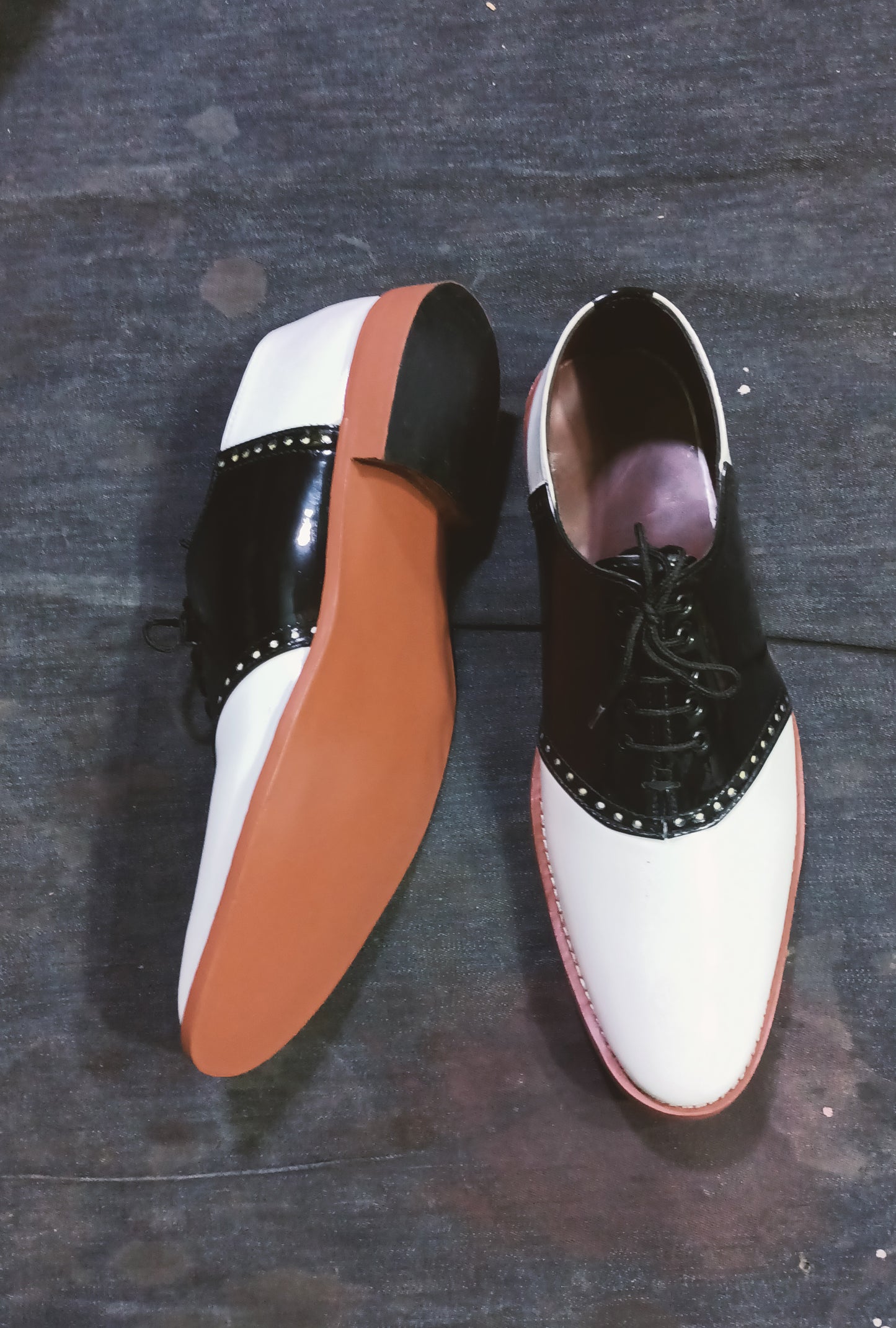 Handmade White & Black Color Original Calf Leather Stylish Lace Up Derby Shoes For Men's