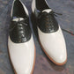 Handmade White & Black Color Original Calf Leather Stylish Lace Up Derby Shoes For Men's